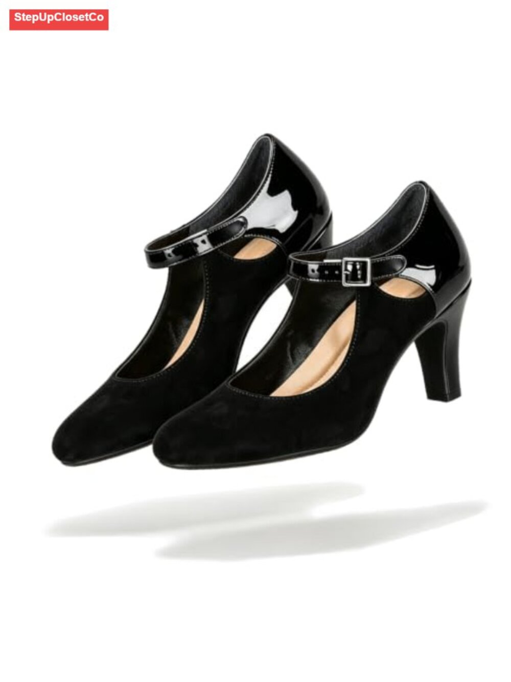 SHODENSE Women Kitten Heel Mary Jane Pumps Round Toe Ankle Strap Suede Patent